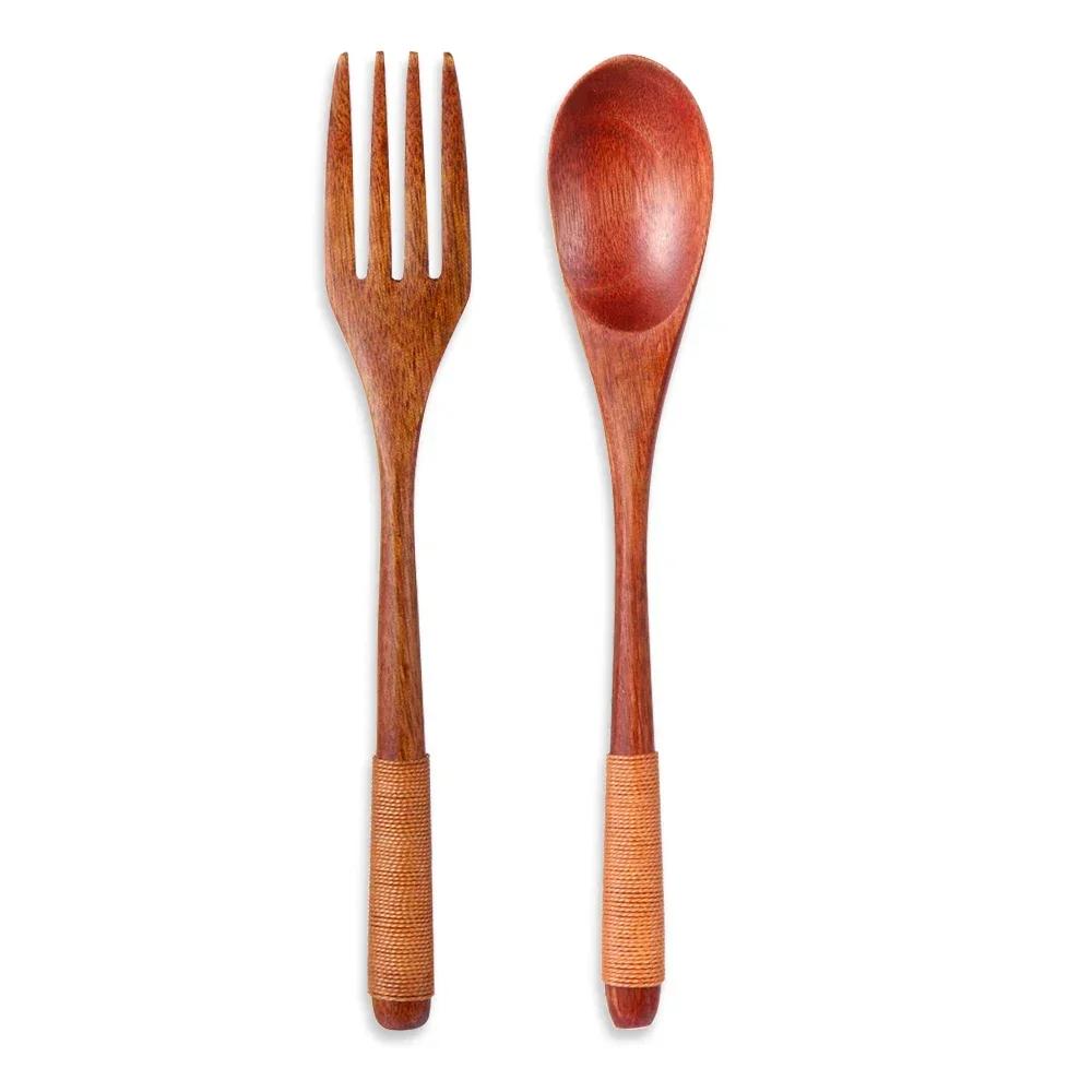 Houten Bestekset Lepel Vork Mes Herbruikbaar Hout Bamboe Bestek Met Tas Draagbaar Eetgerei Tafelgerei Student Lunch Benodigdheden