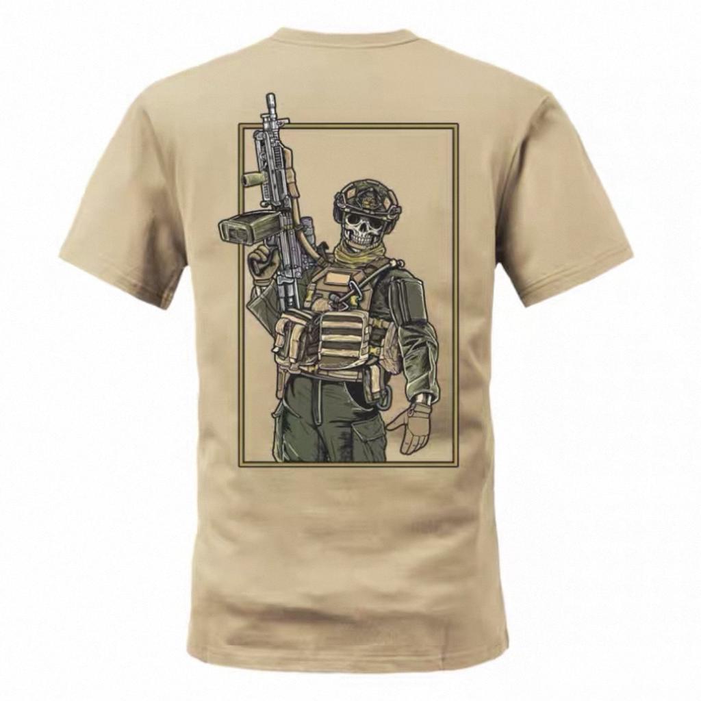 Tough Guy Club Men's Military-themed Summer Pure Cotton Printed T-shirt Round-neck Short-sleeve