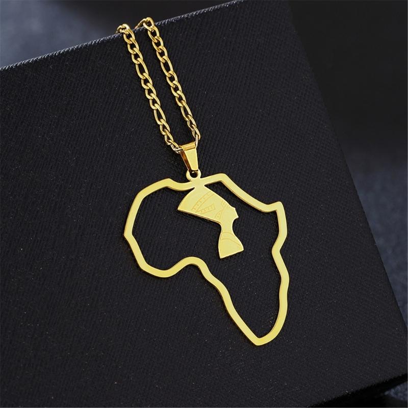 Trendy Unisex Neck Chain Necklace With Detailed Egypt Queen And Africa Map Design Fashionable African Themed Jewelry