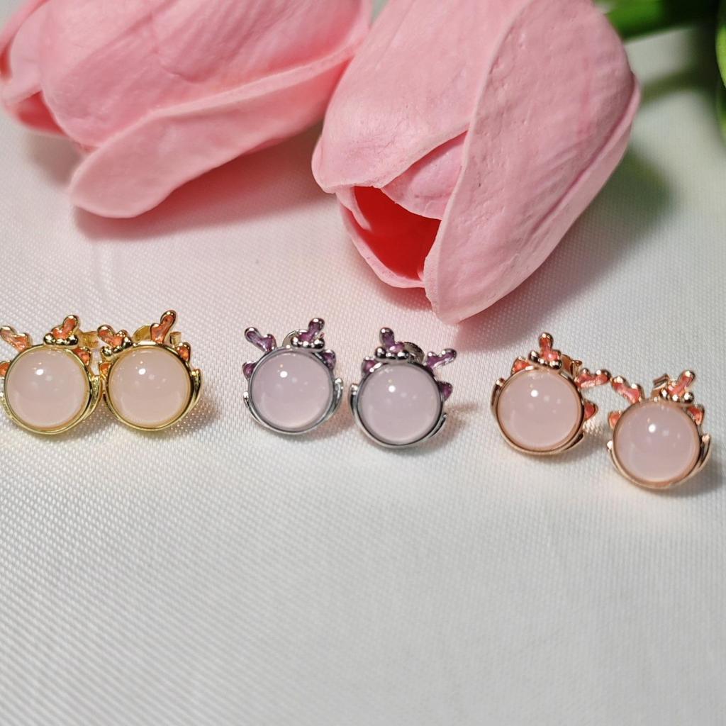 Natural Rose Quartz Dragon Stud Earrings for Women - Cute, Trendy, Versatile, Exquisite, Guardian Benming Year Accessory.