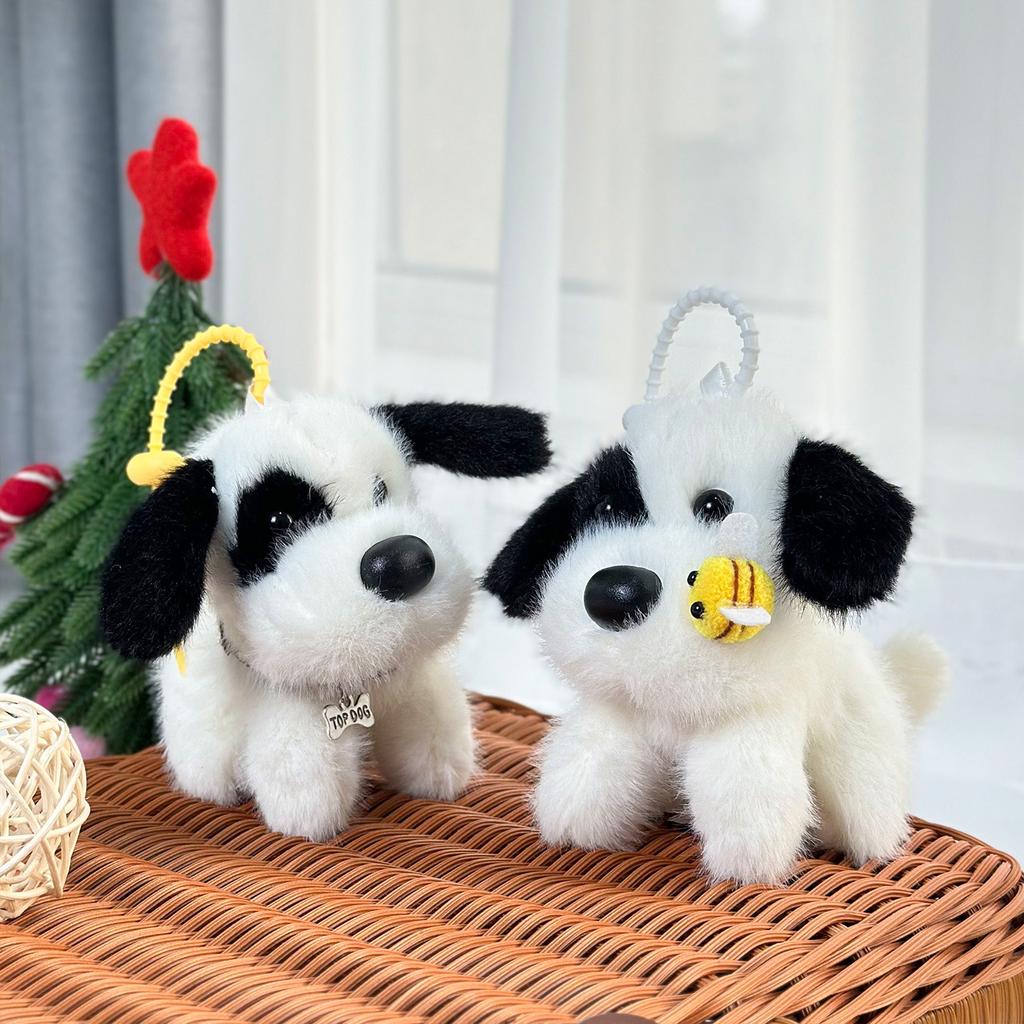 Cute Black and White Dog Plush Pendant School Bag Hanging Ornament Couple Keychain 4-inch Puppy Doll Machine Doll