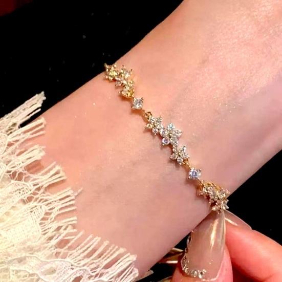 Cubic Zirconia Flower Bracelet, Adjustable Pull-Out Design Bracelet, Slim Lightweight Fit Wristband Jewelry Gift