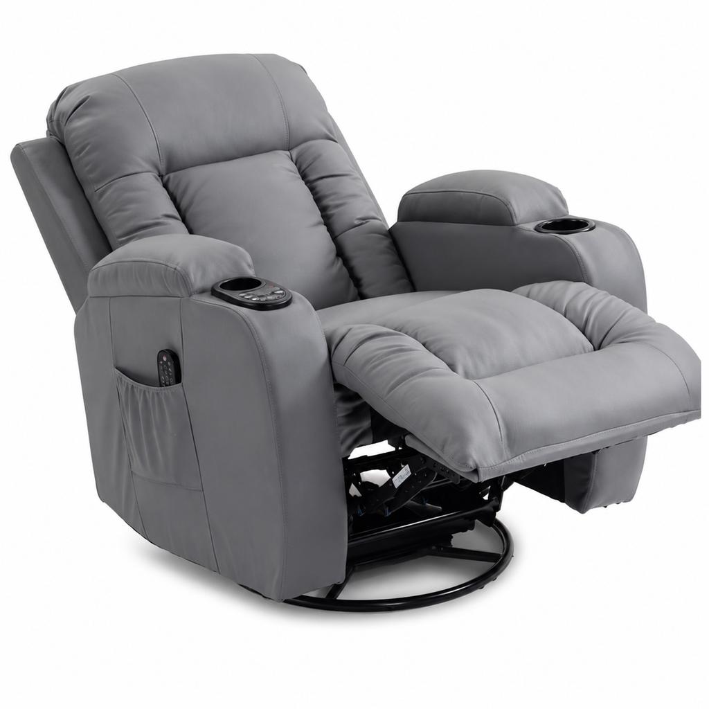 Reclining Massage and Heating Chair, Adjustable Backrest, Swivel, 82 x 99 x 103 cm, Light Gray