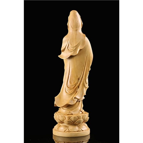 Suicazon Feng Shui Boxwood Kannon Buddhist Statue, Wooden Carving (Sizes: 10cm, 12cm, 16cm, 22cm, 30cm)