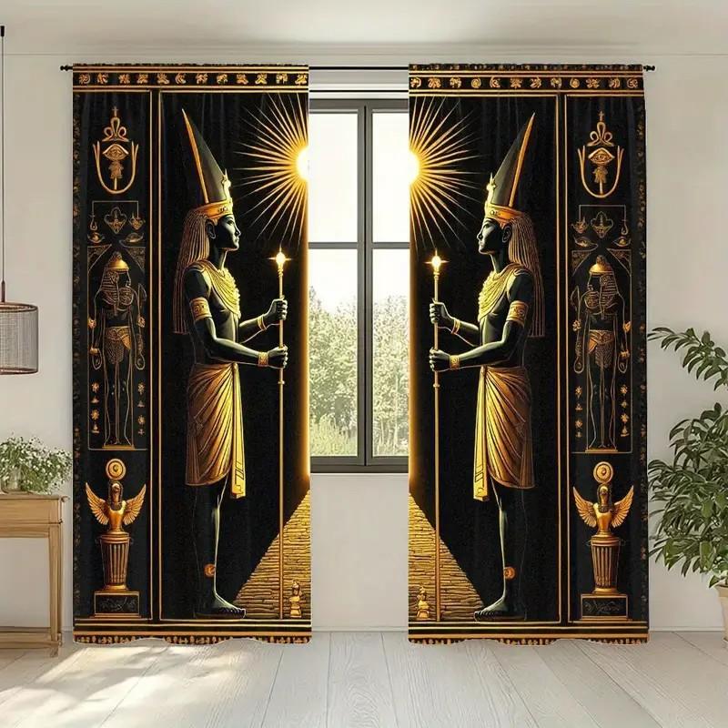Set Of 2 Egyptian Pharaoh Pattern Curtains Polyester Window Decor Living Room Bedroom Home Curtain Blackout For Made With Rod Pocket
