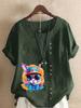 Women's Fashion Colorful Rabbit Print Shot Sleeve T-shirt Loose Cotton Shirt Casual Loose Summer Blouse Tops Plus Size