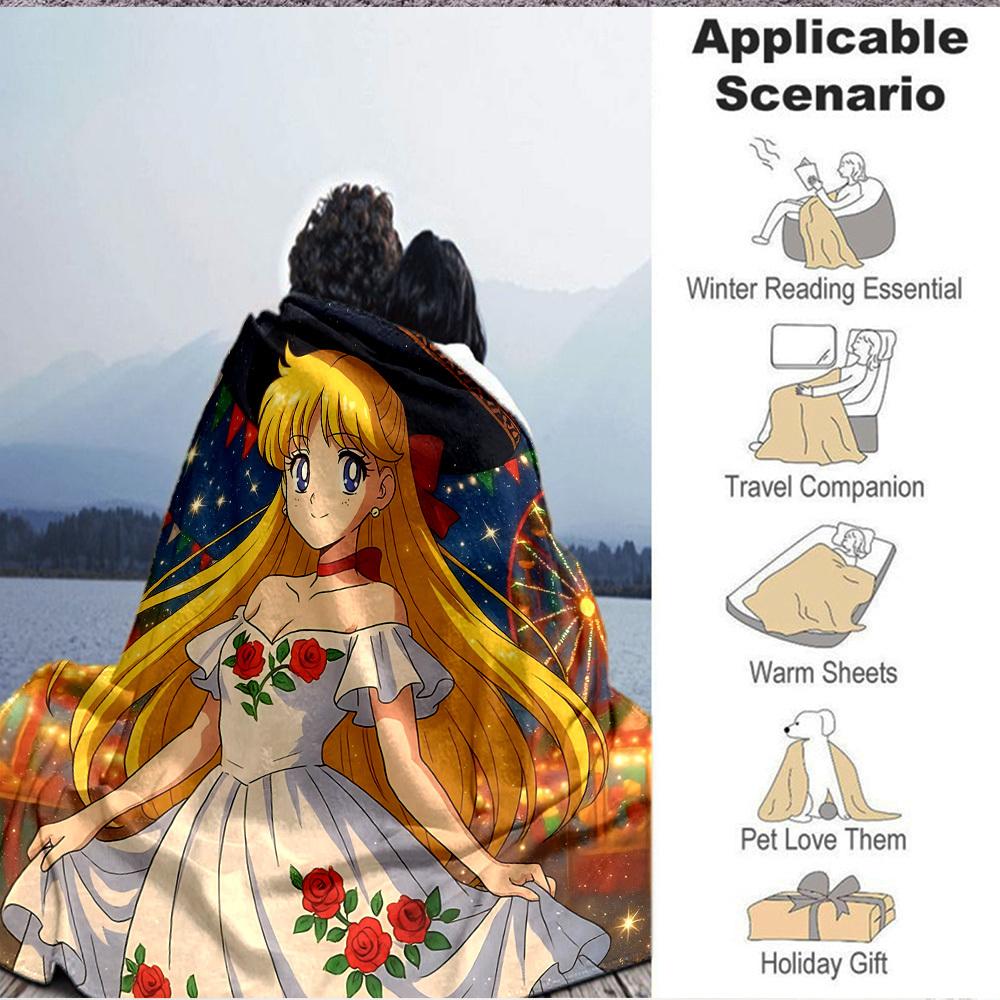 1pc Sailor Moon Flannel Blanket [Cozy Throw Blanket] For Sofa, Bed, Travel, Camping, Livingroom, Office, Couch, Chair, And Bed
