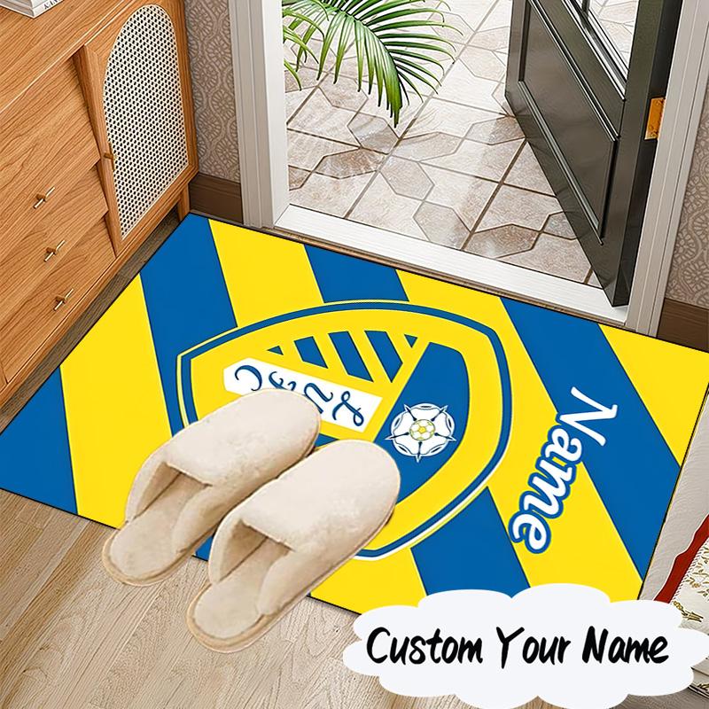 Custom Name Leeds Crest Rug for Living Room, Game Rooms, Office, Bedroom, Floor Mat Playful Design, Fan Gifts Christmas Decor