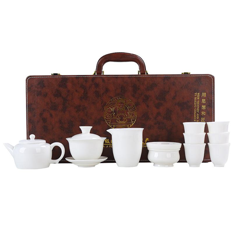 Suet Jade White Porcelain Kung Fu Tea Set, Home Business Activities, Company Opening Gifts Can Be Printed