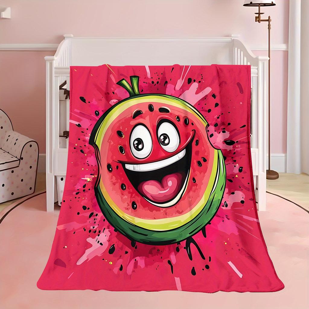 Modern watermelon fruit pattern Flannel printed blanket suitable for all seasons suitable for living room office sofa and travel
