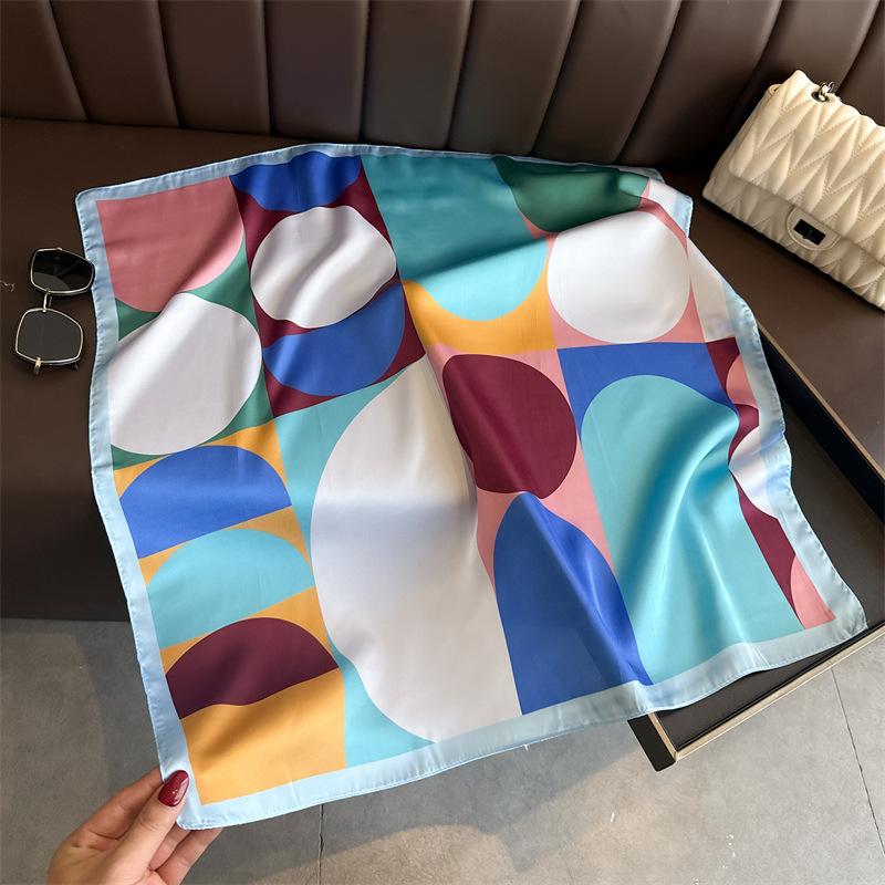 Simple contrasting color simulation silk printing silk scarf square scarf high-end shawl sunscreen neck small square scarf headscarf scarf women