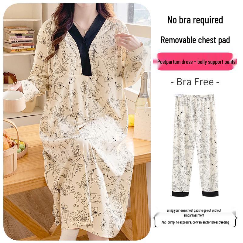 Maternity Labor and Postpartum Two-Piece Set: Summer/Autumn Nursing Gown and Inpatient Skirt for Pregnant Women