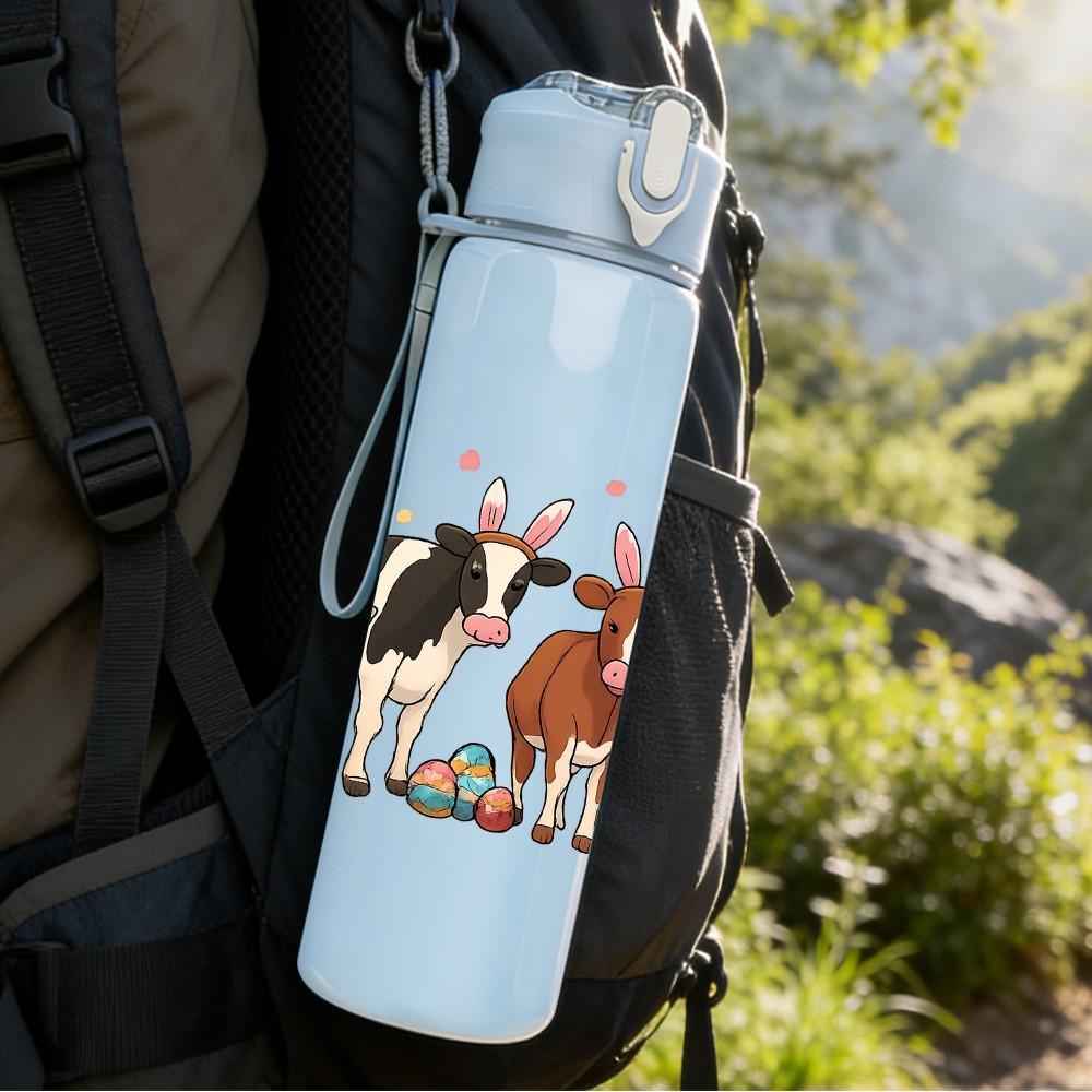 1PC Herd Dairy Cows 750ml Color Plastic Sports Water Bottle Leakproof Flip Straw Lid Suitable for Sports Office Home Use