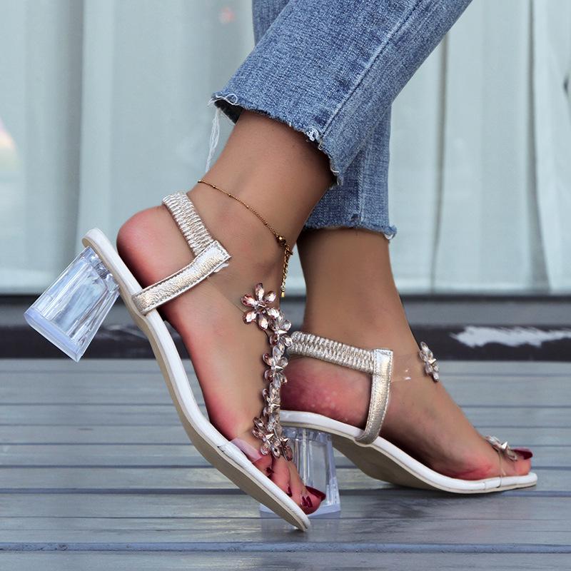 2023 Clear Platform Waterproof Chunky Heel Floral Roman Women's Sandals