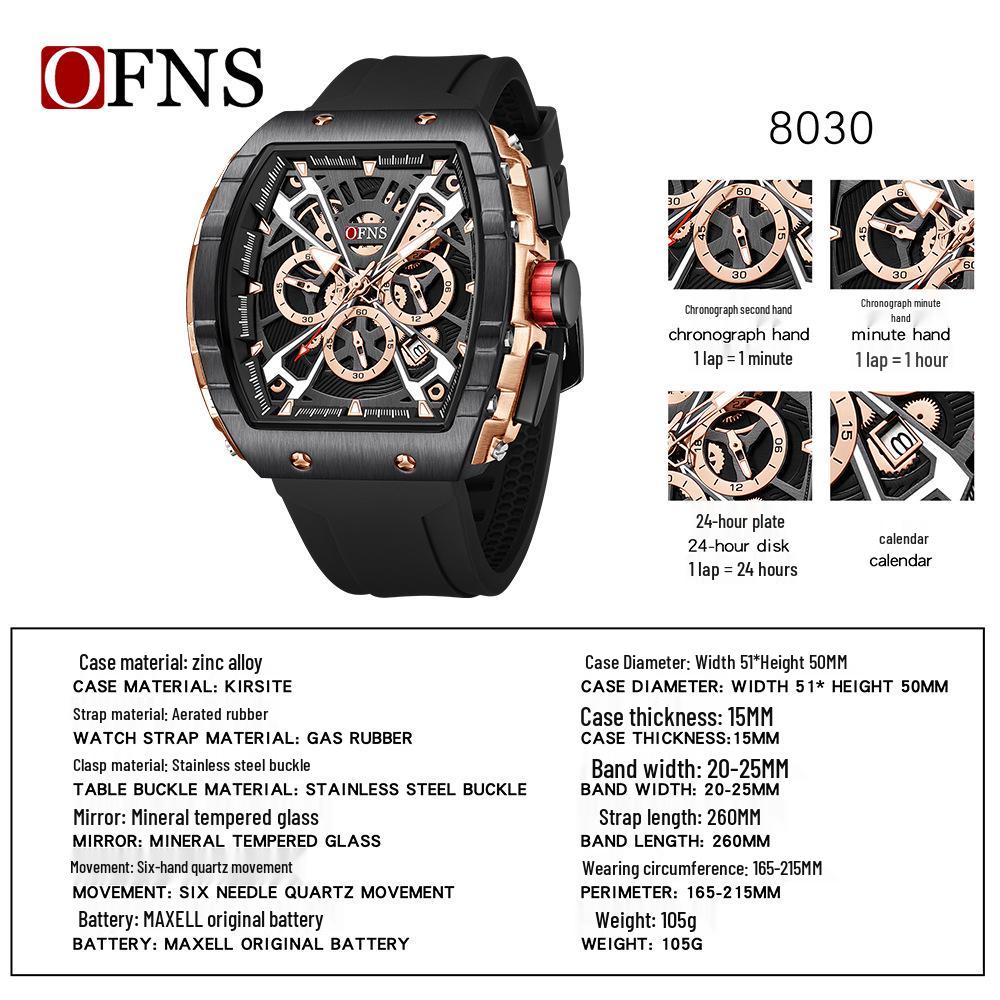 Oufanni Quartz Creative Barrel Men's Waterproof Business Watch