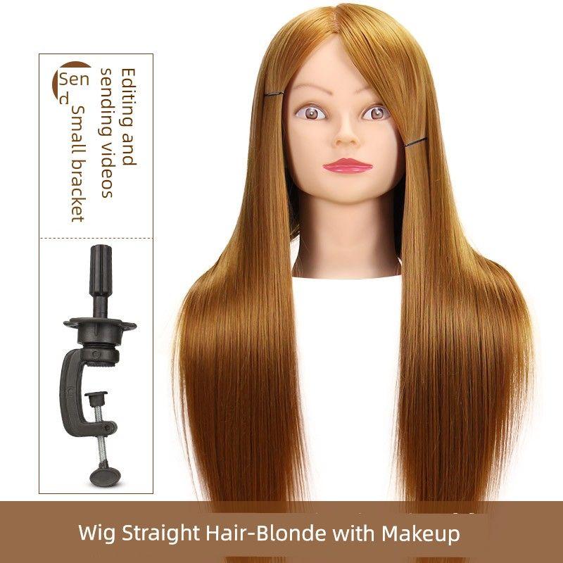 

Real Hair Mannequin Head Apprentice Practice Braided Hair Updo Doll Mannequin Head Type Scalable Hair Barbershop Wig Hair Styling Wig straight blonde with makeup