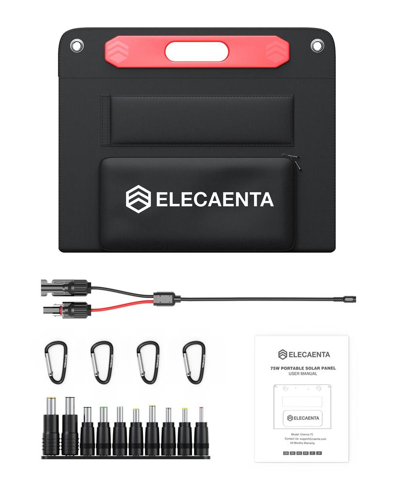 ELECAENTA Solar Fast Foldable Solar 3M DC Backflow Portable Power Solar Outdoor Disaster Preparedness Panel, 75W, PD45W, QC3.0 Charging, Charger,