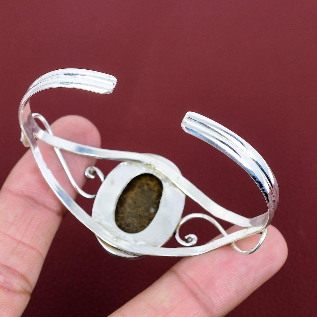 Bronzite cuff bracelet gemstone bangle 925 sterling silver bangle handmade adjustable cuff bracelet very pretty silver jewelry gifts for him