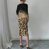 New Autumn Dress Women's Leopard Print Gradient Printed Long Sleeve Midi Dress