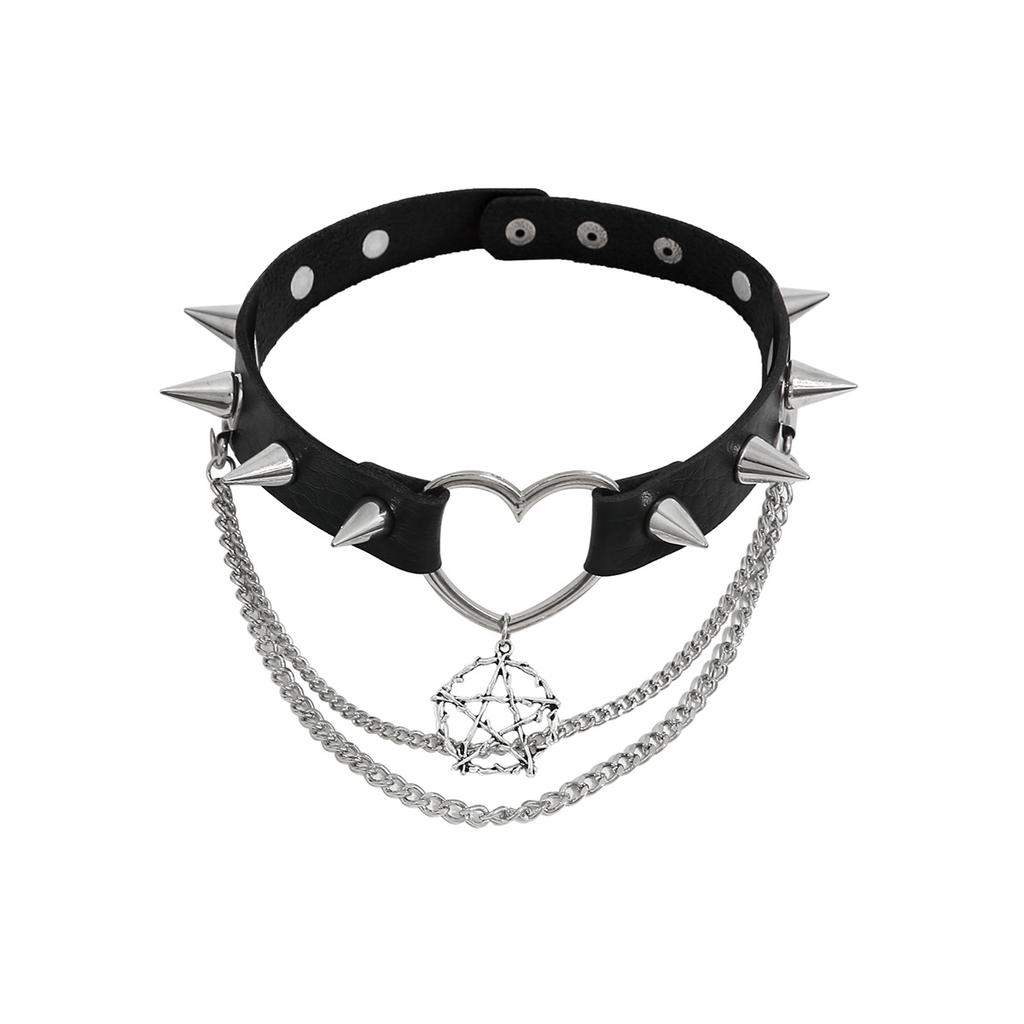 Dark Niche Neck Chain Female Rivet Punk Collar Leather Choker Halloween Ornament Necklace