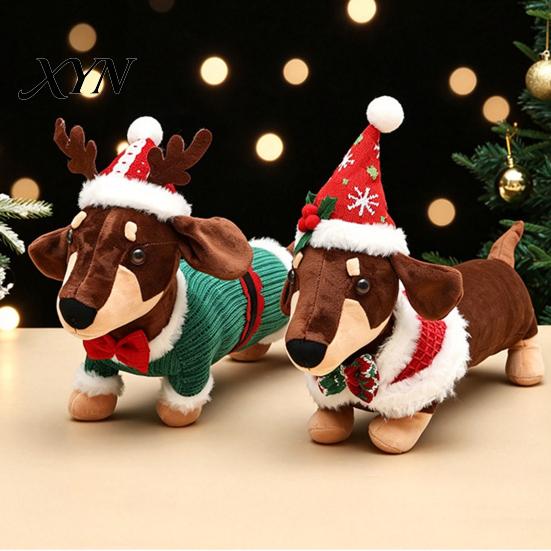 Christmas Gift for Kids Dachshund Plush Toy, Cute Dog Stuffed Animal with Santa Hat Sweater, Toy Soft Holiday Decor Ornament Home Shelf Display,
