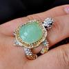HUKQBUNX 925 Sterling Silver Shiny Natural Ice Jade Cute Little Turtle Innovative Design Beach Wave Vacation Wave Ocean Lover Ring Women's Precious