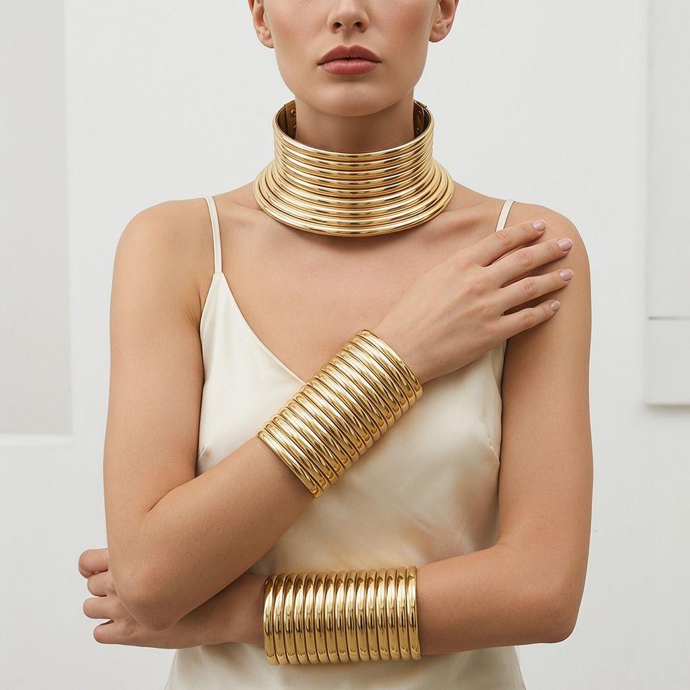 3 PCS Large African Style Necklace Collar Set African Tribal Collar Bracelet Set For Women