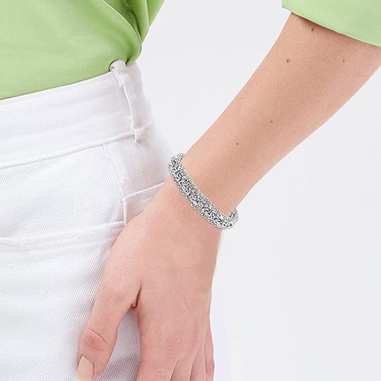 Real 925 Sterling Silver Byzantine Beaded Mesh Link Chain Bracelet for Women 8.0 Inch