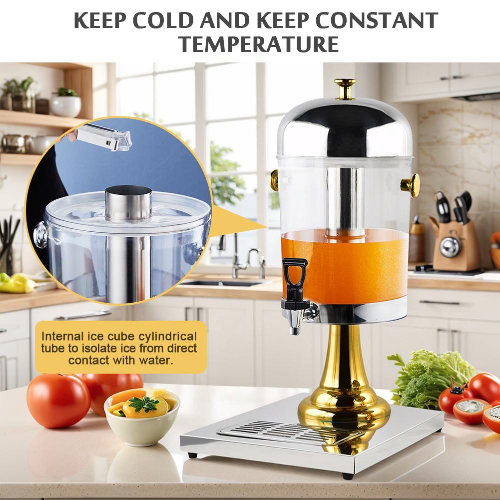 8L Beverage Dispenser with Centre Ice Core and Drip Trays Drink Dispenser with Stand and Spigot for Home Parties Restaurant
