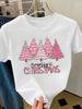 (Asian Size) Tree Sweet Lovely Merry Christmas Fashion Short Sleeve T-shirts Women's Top O-neck T Shirt Print Casual New Year Clothing Graphic Tee