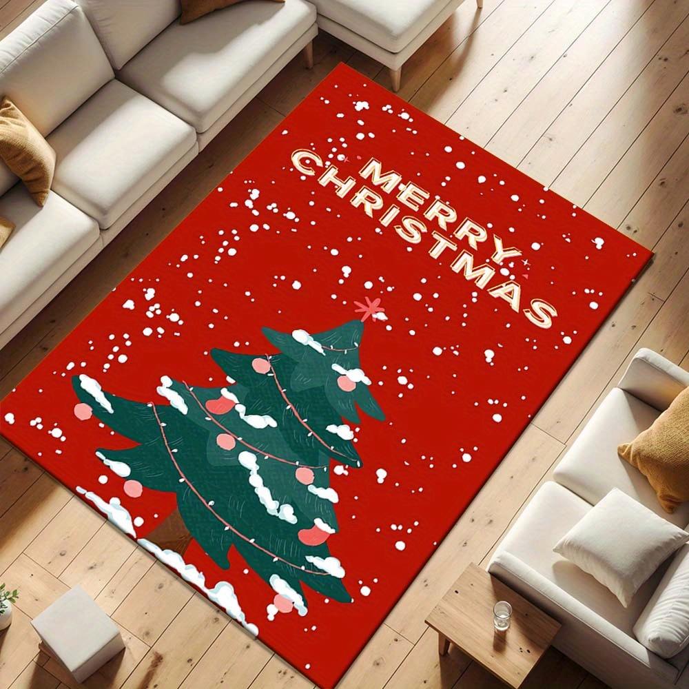 1pc Christmas Themed Rug, Christmas Tree Print, Bedside Carpet, Non slip Laundry Room Mat, Machine Washable Water Absorbing Entrance Door Ma