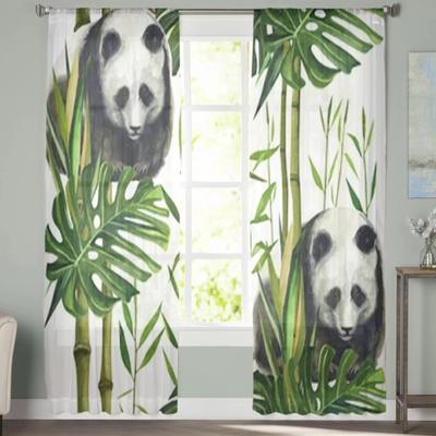 Transparente Vorhänge mit Aquarell-Panda-Bambusblättern, für Schlafzimmer, Voile-Vorhang, Wohnzimmer, Fenster, transparente Vorhänge, Küche, Tüll-Vorhänge