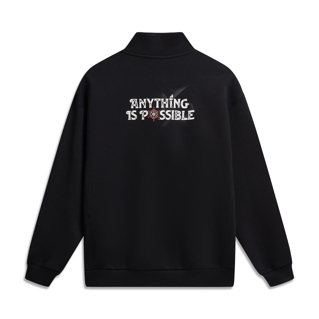 Li Ning DNA Series American Retro Casual Versatile Fashion Logo Stand Collar Zip Pullover Hoodie Unisex hoodie Black AWDWC17-2