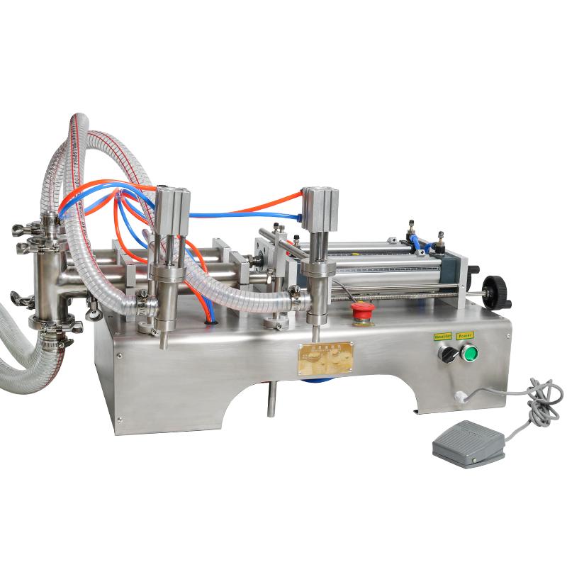 ZONESUN Pneumatic Liquid Filling Machine Double Head Piston Pump Filler for Shampoo Juice Milk Edible Plastic Oil Bottle ZS-YT2