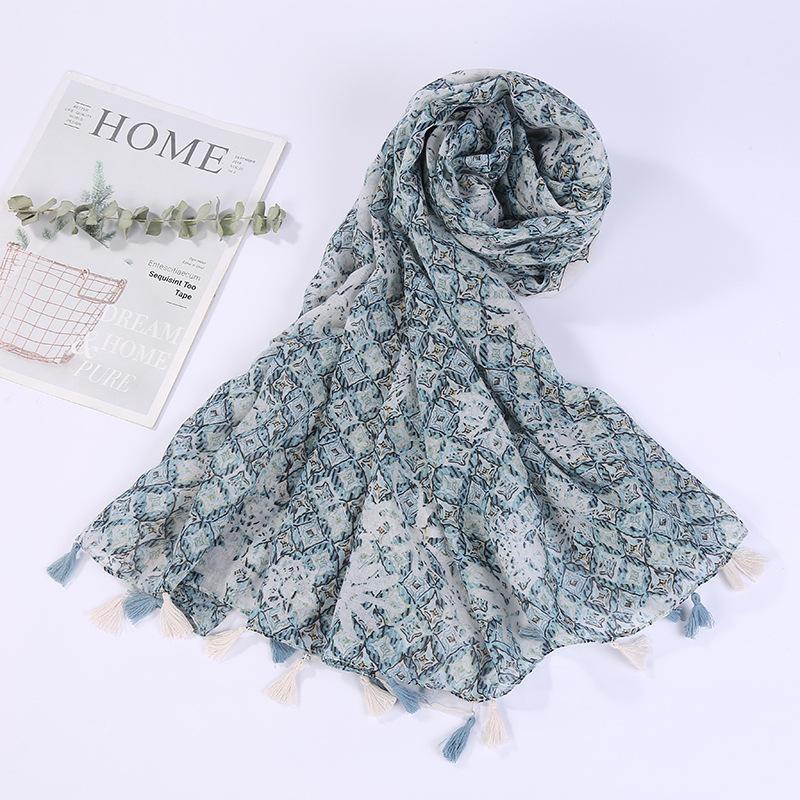 Sciarpa Boho da donna, leggera, con stampa floreale, scialle con frange, moda autunno inverno