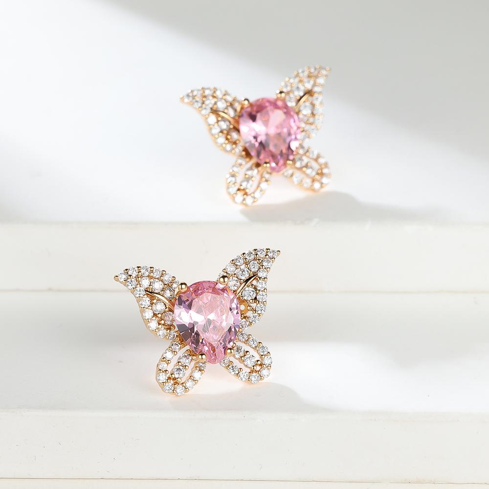 Boucles d'oreilles exquises papillon en zircon rose pour femmes filles bijoux de luxe couleur or cadeau