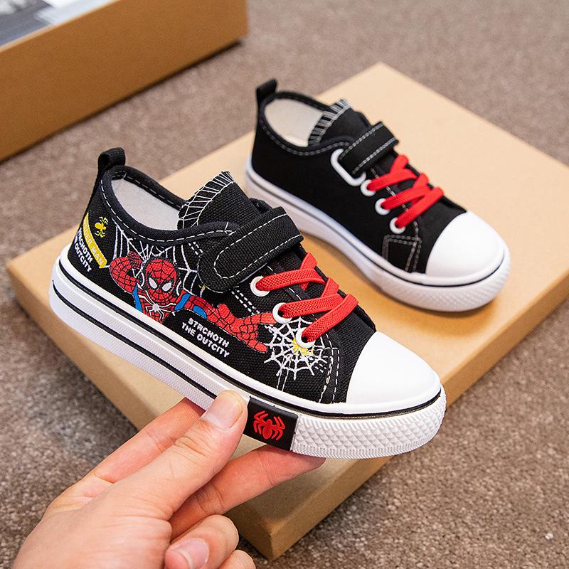 Boys Korean Breathable Cartoon Velcro Canvas Shoes Autumn Non Slip Soft Sole Casual Sneakers