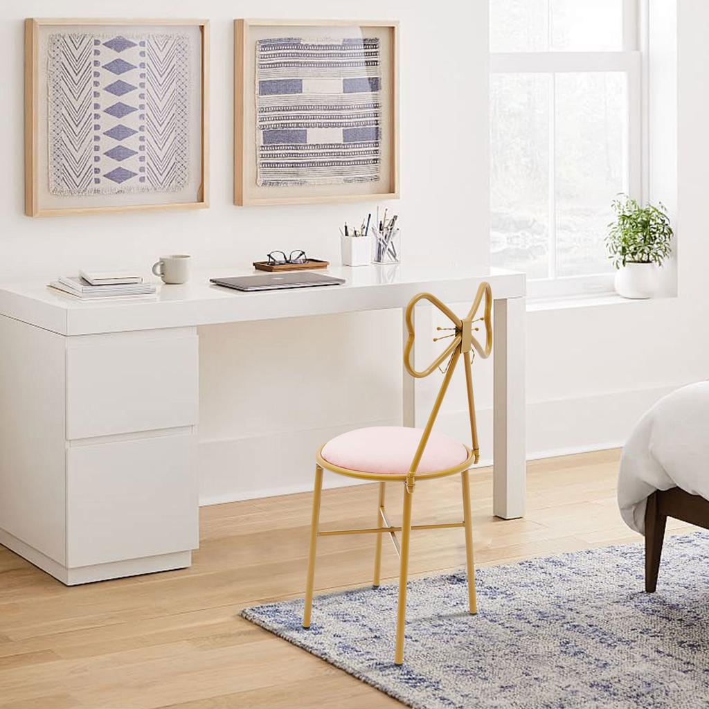 Cadeira de Maquiagem Bymaocar em Forma de Borboleta, Banqueta de Maquiagem Rosa Claro, Cadeira de Jantar com Capacidade de 100kg, Assento Elegante para Quarto de Meninas
