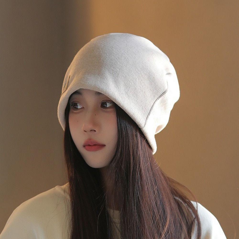 Coldproof Plush Beanies Hats Thickened Letter Pullover Hats Fashion Fleece Knit Beanies  Autumn