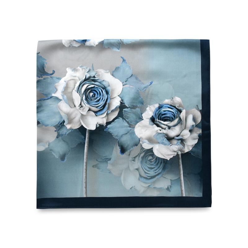 

Grey Blue White Rose natural silk scarf for women 65cm square foulard luxury ladies hair scarves headscarf spring autumn