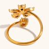Das. Muses Luxus Funkelnder Zirkonia Blume Edelstahl Damen Offener Ring High-End Wasserdicht Zirkon Geschenke