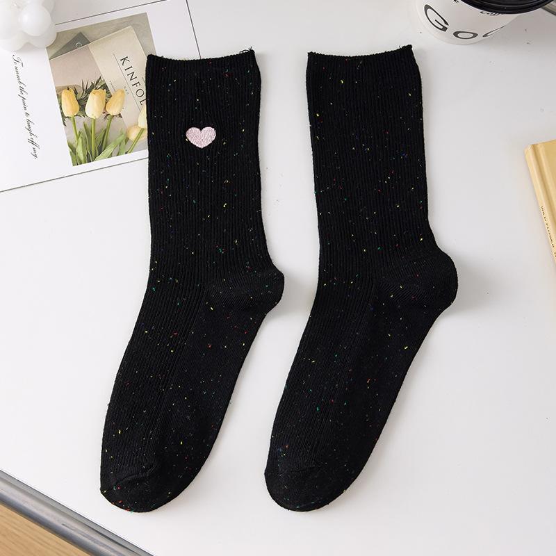 Lady Spring and Autumn Embroidery Solid Color Thin Love Point Yarn Polka Dot Tube Cotton Socks