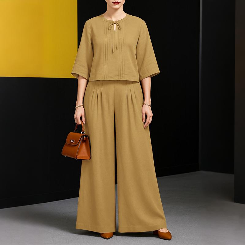 ZANZEA Bluză și pantaloni cu mâneci 3/4 pentru femei Seturi de costume casual din două piese