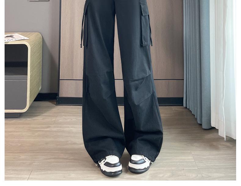 Women's High-Waisted Wide-Leg Cargo Pants with Convertible Pockets - Autumn Slimming Casual Wear