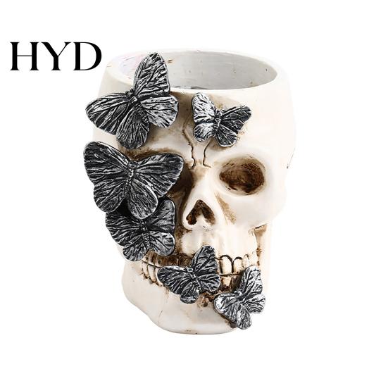 Skull Pen Holder Gothic Holder, Spooky Butterfly Makeup Brush Festive Organizer Organizer, Halloween Desktop Pencil Cup for Home Office Decor 1