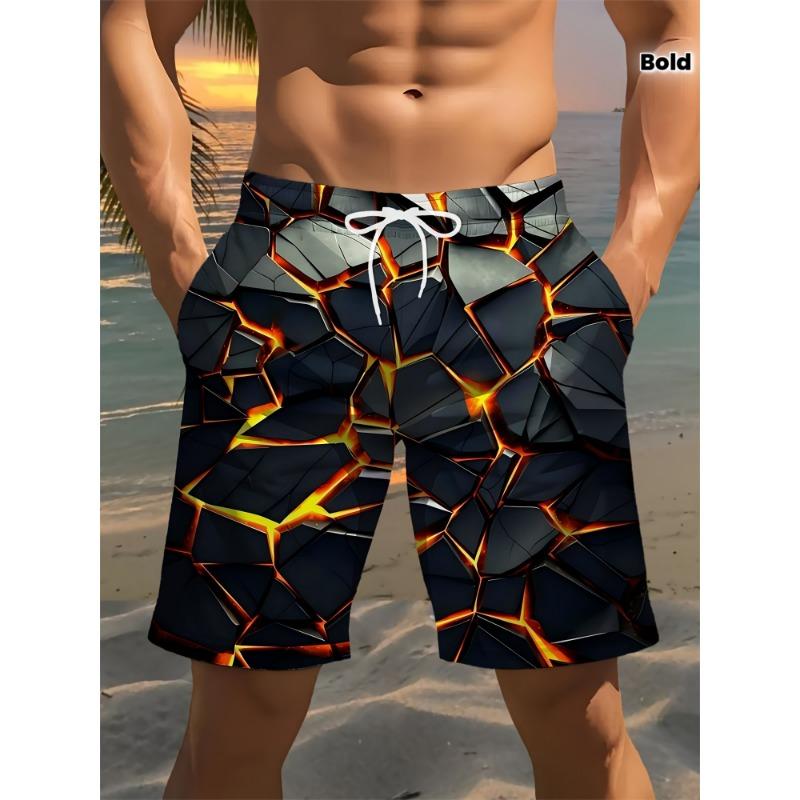 Lava crack men s shorts - black background lava crack print beach vacation street casual wear cool functional youth fashion shorts S