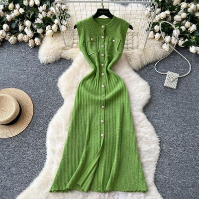 A High-end Round-neck Sleeveless Slimming Knitted Dress for Summer Women