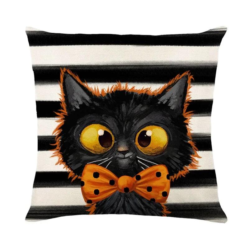 40/45/50cm Halloween Party Decorations Linen Pillowcase for Sofa Black Witch Ghost Print Throw Pillow Cover Home Decor