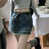 Einzigartig Klassisch Vielseitig Jugendlich Raw Edge Neckholder Rock Tag Hohe Taille A-Linie Etuirock Vintage Ultra Damen Sommermode Denim Kurzer Rock