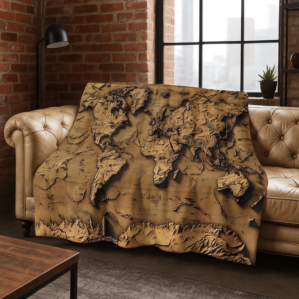 Retro Navigation Map Compass Flannel Blanket Soft Warm Throw Blanket for Bed Bedroom Room Living Room Travel Camping Picnic Gift